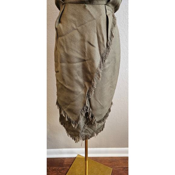 Vintage 80s Beau David Linen Blend Fringe Dress Women‎ Sz 8 Olive Green - Picture 7 of 12